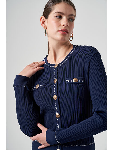 Nuss Merserize Triko Düğme Detay Kısa Hırka 1115 Lacivert - S000308090-21164