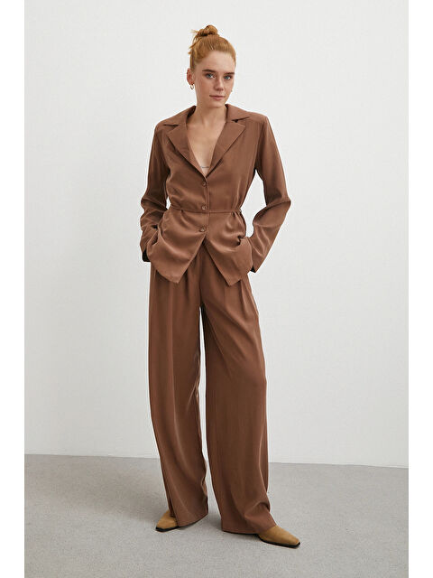 Never More Gömlek Pantolon Modal Takım Kahve - S000491342-23173