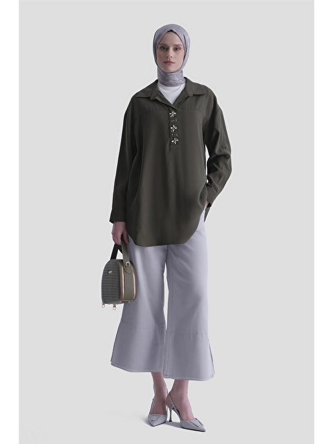 ARMİNE Taş İşlemeli Tunik Haki