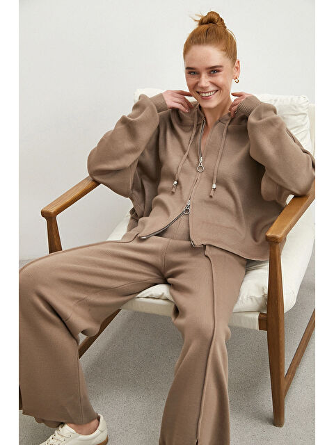 Never More Çift Fermuarlı Kapüşonlu Pantolonlu Takım Vizon - S000491347-26429