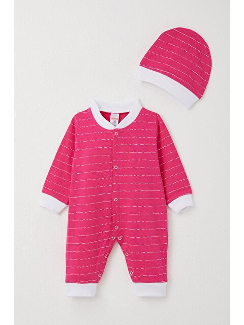 Breeze Kız Bebek Tulum Çizgili Fuşya (0-6 Ay) - S000332491-18686