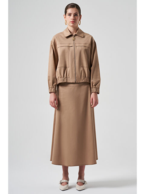 Nuss Fermuarlı Kısa Ceket 6027 Camel - S000309917-4557