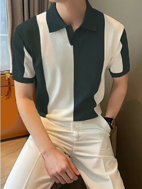 Jane's Erkek Kısa Kollu Polo Yakalı Blok Desenli Triko Tişört - S000528496-18194