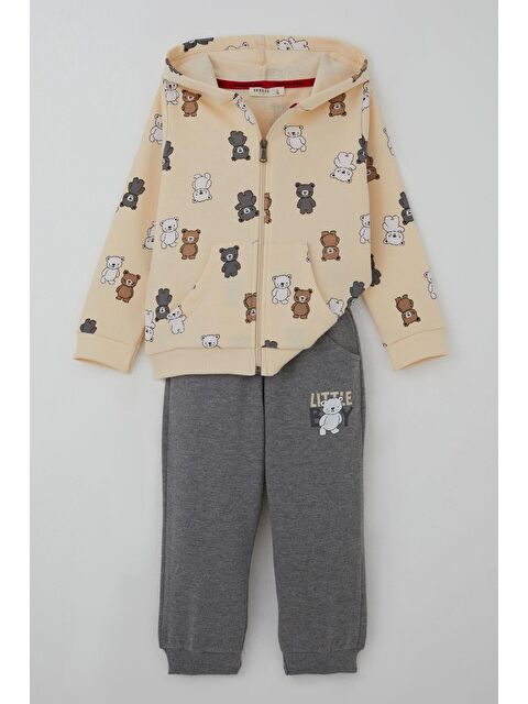 Breeze Erkek Bebek Eşofman Takımı Sevimli Renkli Ayıcık Desenli Krem (9 Ay-3 Yaş) - S000527038-19966