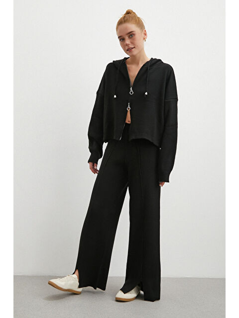 Never More Çift Fermuarlı Kapüşonlu Pantolonlu Takım Siyah - S000491347-19351