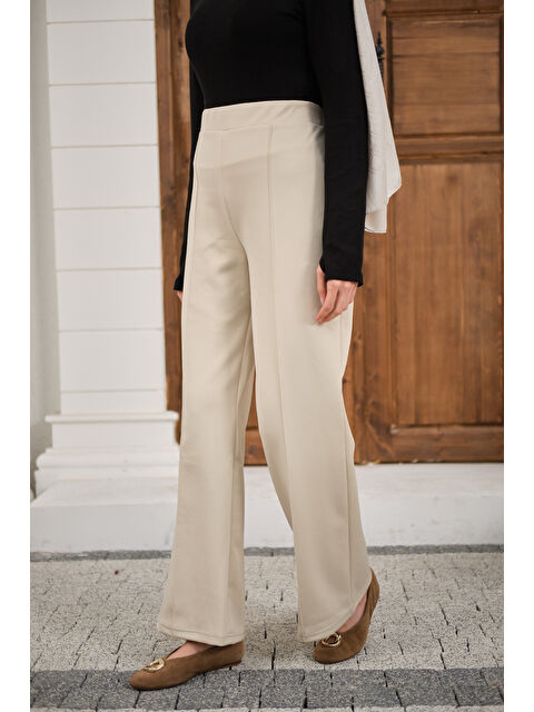 Locco Moda Kadın Biyeli Scuba Pantolon Krem - S000284345-19966