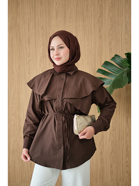 Locco Moda Kadın Pelerin Görünümlü Gömlek Kahverengi