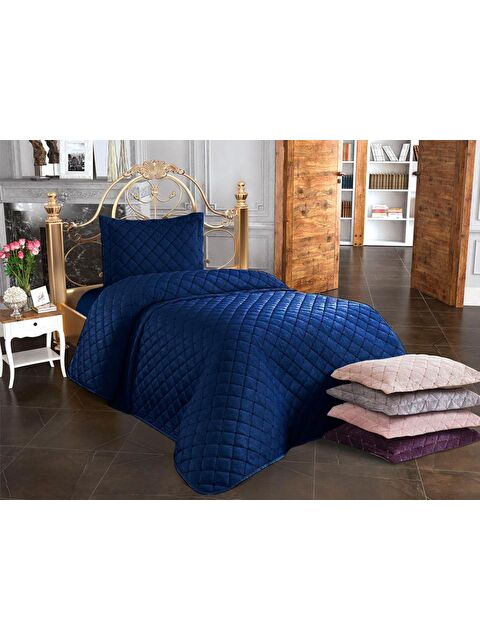 Çeyiz Diyarı Dessert Kadife Tek Kişilik Yatak Örtüsü Lacivert - S000485901-21164