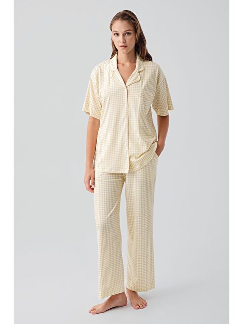 Artış Kısa Kollu Düğmeli Cepli Pötikare Pamuklu Pijama Takım 19201 - S000511198-20072