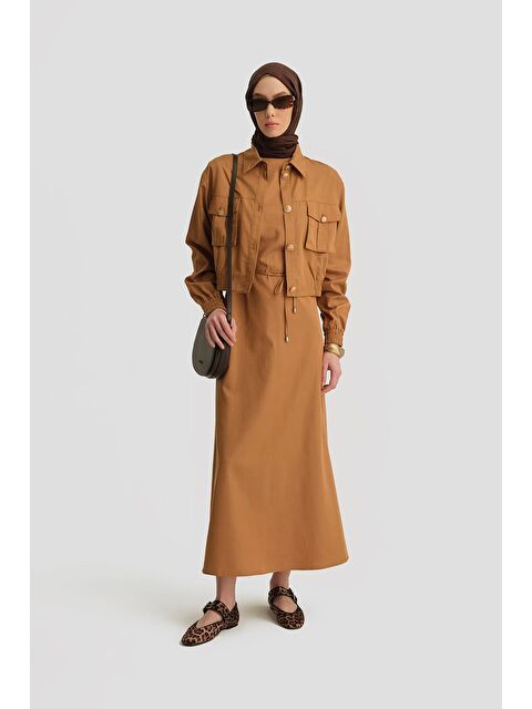 ARMİNE İçi Elbiseli Bomber Ceketli Lyocell Takım 25Y6001 Taba - S000393288-4557