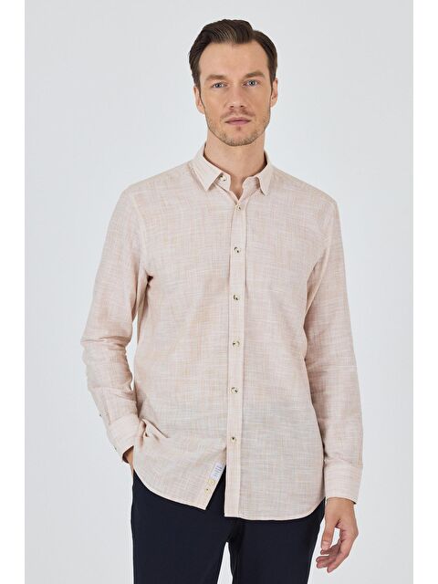 İMZA Açık Somon Uzun Kol Cepsiz Pamuk Casual Comfort Fit Gömlek 1004250127 - S000387905-24085