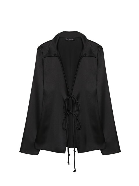 QUZU Bağlama Detaylı Dekolteli Saten Bluz Siyah - S000260943-19351