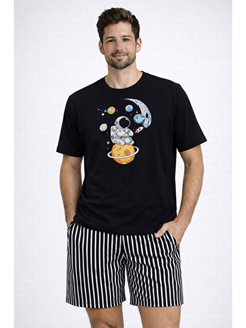 Koza İç Giyim Erkek Pamuklu Kısa Üst Baskılı Cepli Şort Pijama Takımı - S000505923-37424