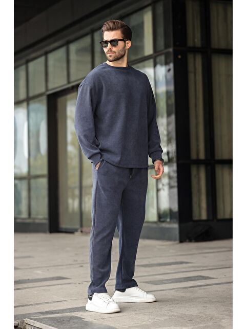 Madmext Lacivert Bisiklet Yaka Erkek Kadife Takım E7337 - S000457819-21164