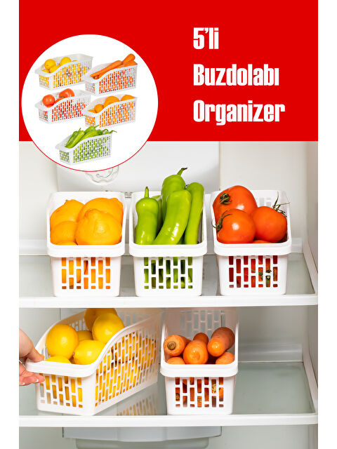 Porsima Org-20-5 5li Çok Amaçlı Plastik Dolap Içi Düzenleyici Saklama Kutusu Organizer Sepet - Beyaz - S000485906-20063