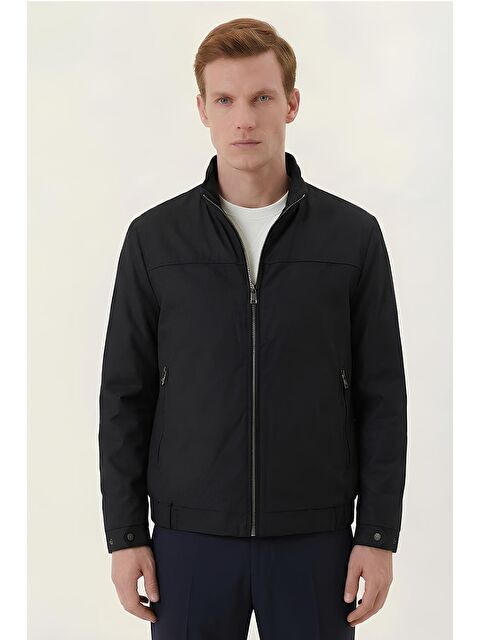 Sabri Özel Siyah Comfort Fit Dik Yaka Fermuarlı Erkek Mont - S000523502-19351