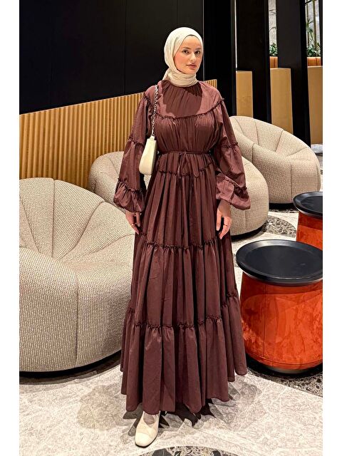 Lamelif Fırfır Detaylı Tesettür Elbise Acı Kahverengi - S000515485-28102