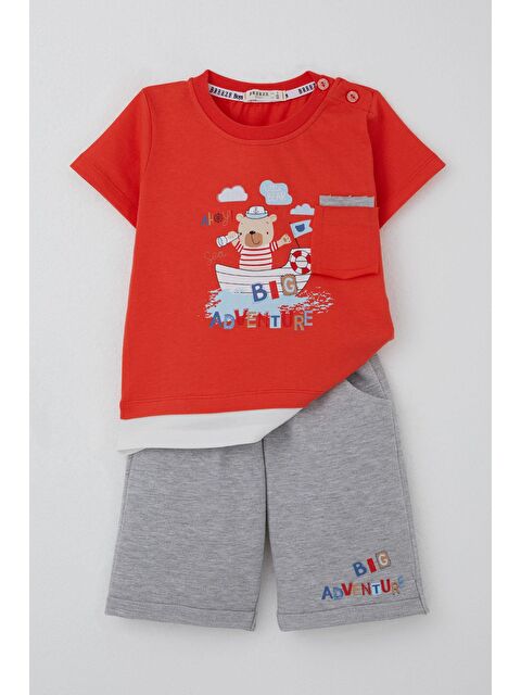 Breeze Erkek Bebek Şortlu Takım Sevimli Kaptan Ayıcık Baskılı Cep Detaylı Narçiçeği (9 Ay-3 Yaş) - S000492442-20048