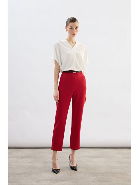 SATEEN Kemerli Pantolon - Kırmızı - S000413701-20045