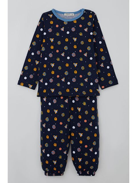 Breeze Erkek Bebek Pijama Takımı Galaksi Temalı Lacivert (9 Ay-3 Yaş)