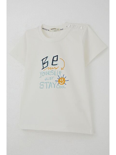 Breeze Erkek Bebek Şortlu Takım Motivasyon Temalı Bağcık Aksesuarlı Ekru (9 Ay-1 Yaş) - S000492449-19965