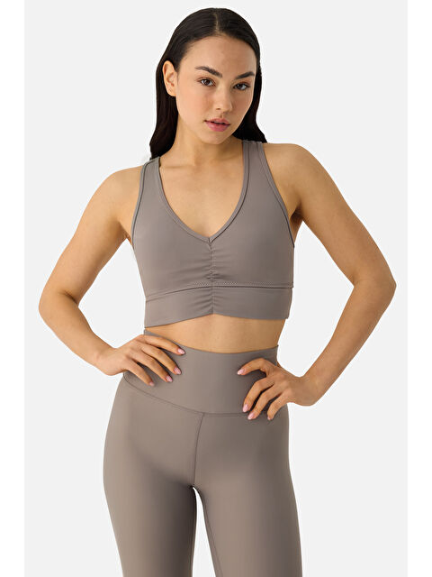 Superstacy Amara Büzgü Detaylı Taş Rengi Spor Bra - S000505928-25636