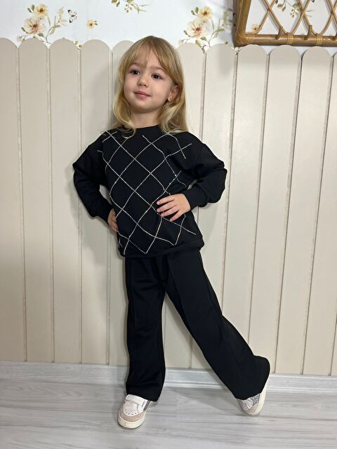 carla10 Kız Çocuk Siyah Alt Üst Eşofman Takım - S000493763-19351