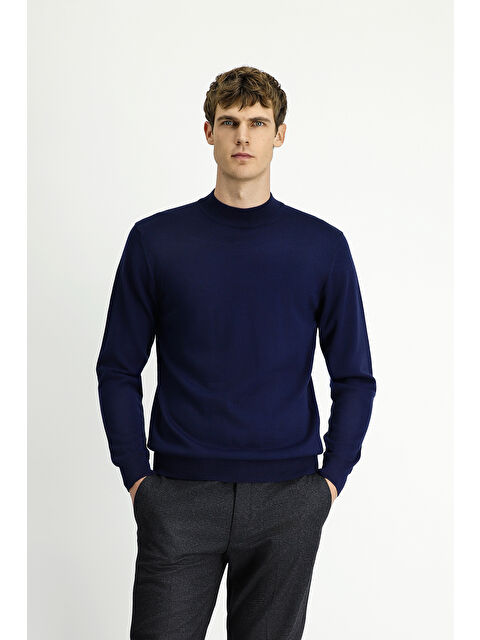 Kiğılı Yarım Balıkçı Yaka Regular Fit Yünlü Basic Örme Triko Kazak - S000443189-29672