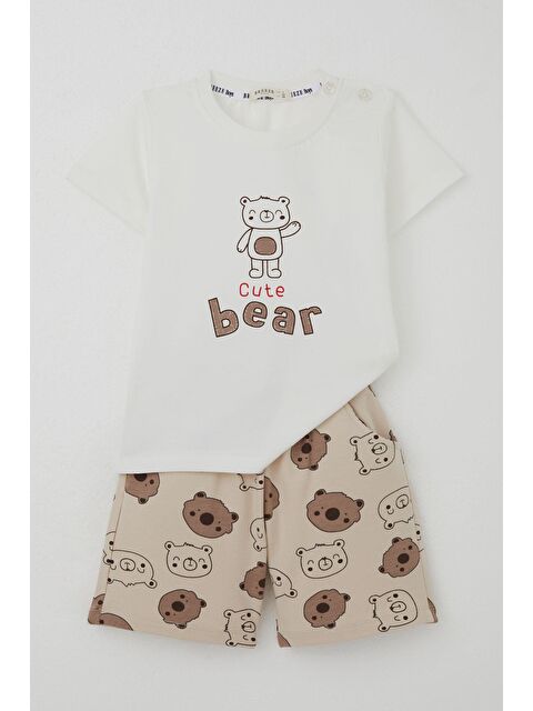 Breeze Erkek Bebek Şortlu Takım Havalı Ayıcık Baskılı Ekru (9 Ay-3 Yaş) - S000492432-19965