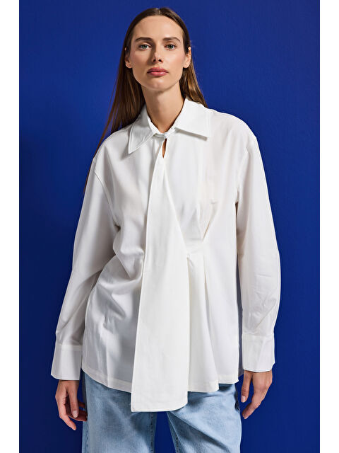 It's Basic Kadın Beyaz w5 Oversize Özel Pamuk Kumaş Tasarım Gömlek - S000530013-20063