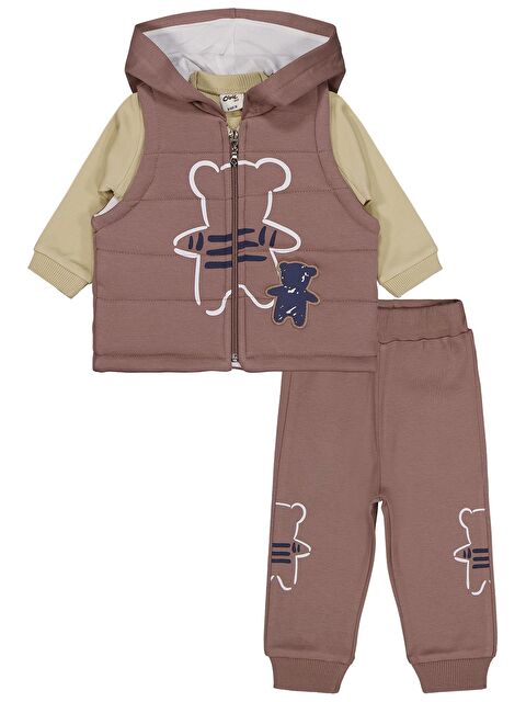 Civil Baby Ayıcık Baskılı 3'lü 6-18 Ay Takım - Kahverengi 12-18 Ay - S000492968-19413