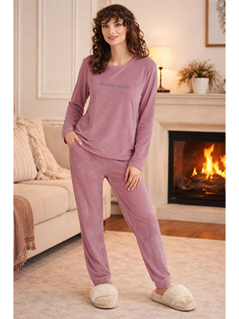 Remsa Kadın Kadife Kumaş Pijama Takımı 13165-3011-Pudra - S000493710-7152