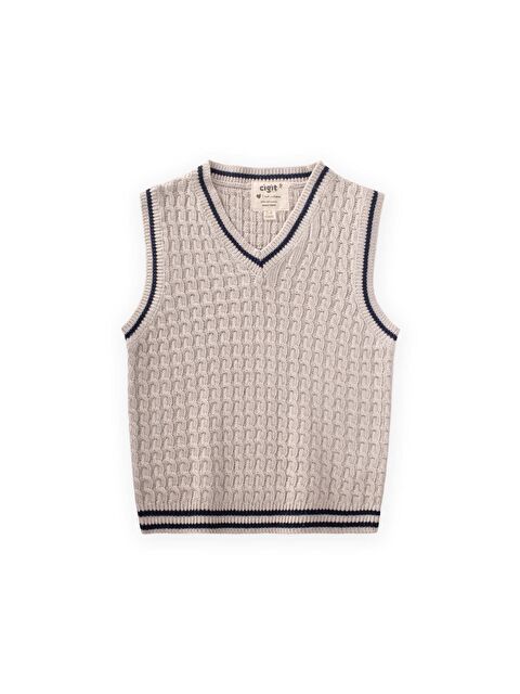 CİGİT Saş Örgü Triko Süveter 3-9 Yaş Taş - S000439061-25636