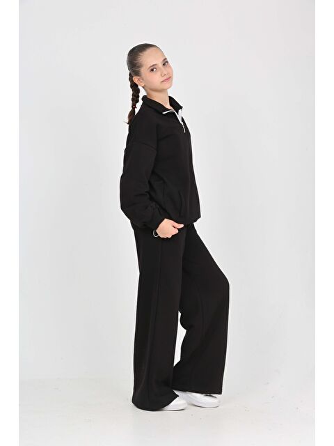 Toontoykids Kız Çocuk 2'li Takım Dik Yaka Yarım Fermuarlı Nakışlı Eşofman Takımı - S000497858-19351