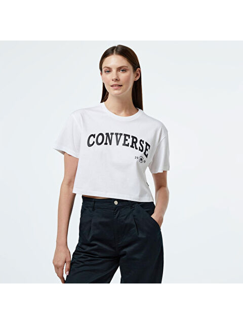 Converse Collegiate Cropped Kadın Beyaz Bisiklet Yaka Tişört - S000526212-20063