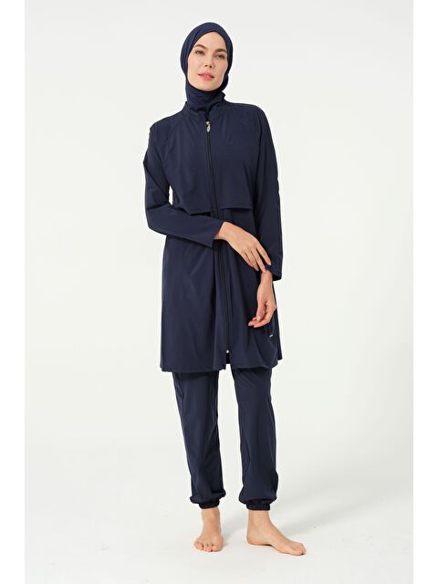 Formo Kadın Fermuarlı Kapalı Dik Yaka Lastikli Paça Hızlı Kuruyan Tesettür Mayo