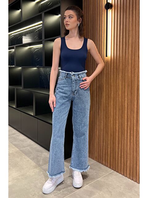 Gülseli Kadın Bel Ve Paça Püsküllü Yüksek Bel Jean Jean Pantolon - S000386462-3642