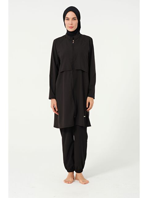 Formo Kadın Fermuarlı Kapalı Dik Yaka Lastikli Paça Hızlı Kuruyan Tesettür Mayo