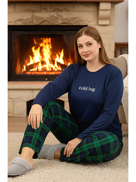 Remsa Büyük Beden Kadın Milan Kumaş Pijama Takımı 50802-2862 Lacivert - S000493765-21164