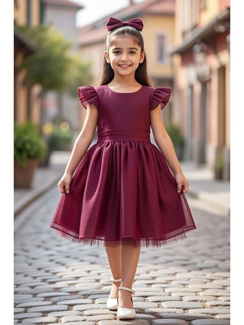 Riccotarz Kız Çocuk Parıldayan Magenta Mor Elbise - S000497861-20042