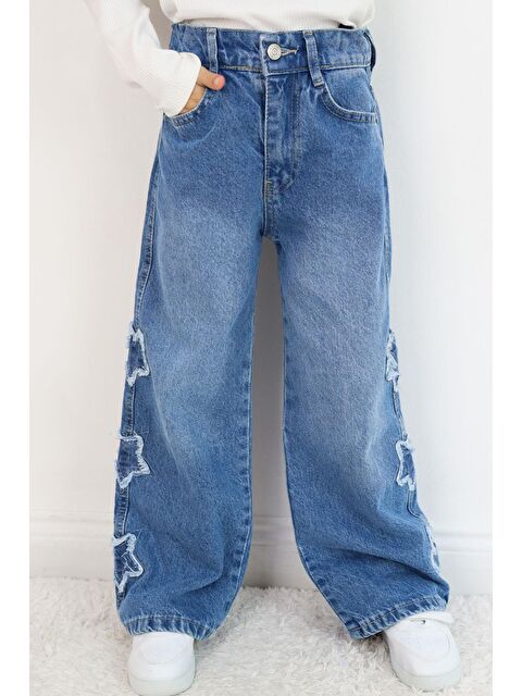 Breeze Kız Çocuk Jean Pantolon Yıldız Nakışlı Mavi (5-7 Yaş) - S000492446-16580