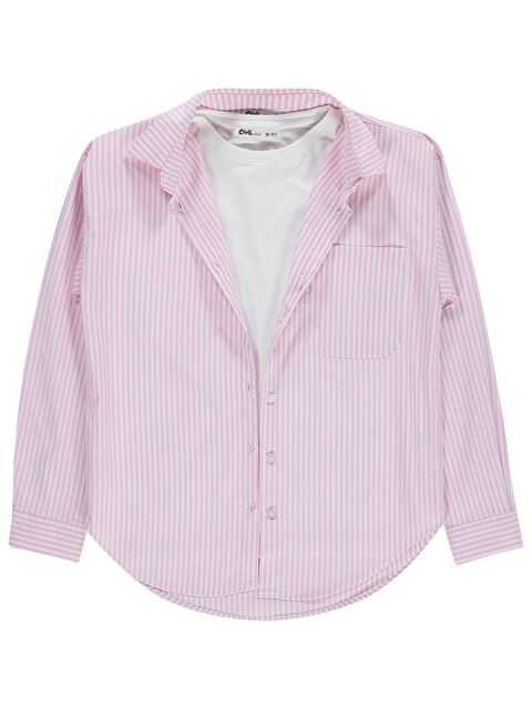 Civil Girls Çizgili 10-13 Yaş Gömlek - Pembe
