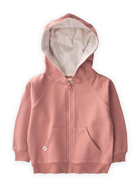 CİGİT Kapüşonlu Fermuarlı Hırka 1-14 Yaş Gül Kurusu - S000439064-20028