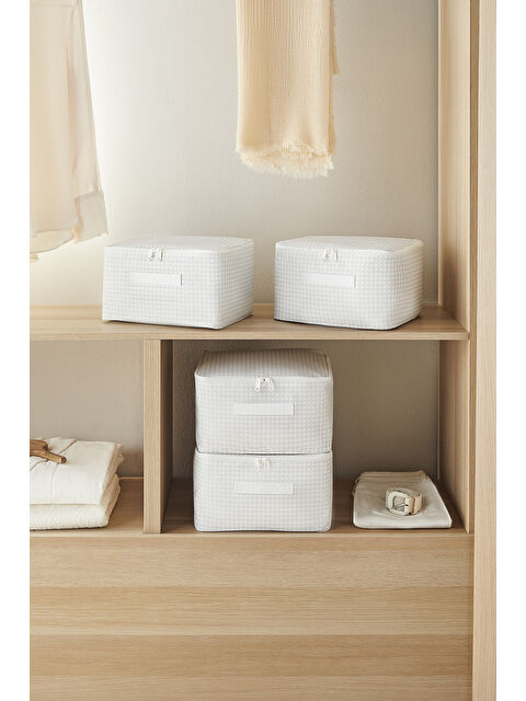 Home Wave 4'lü Küçük Boy Gri Pötikare Hurç Set 30 x 22 x 18 cm - S000446397-20600