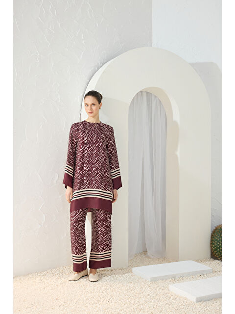 AKER Bordo Desenli Pantolon