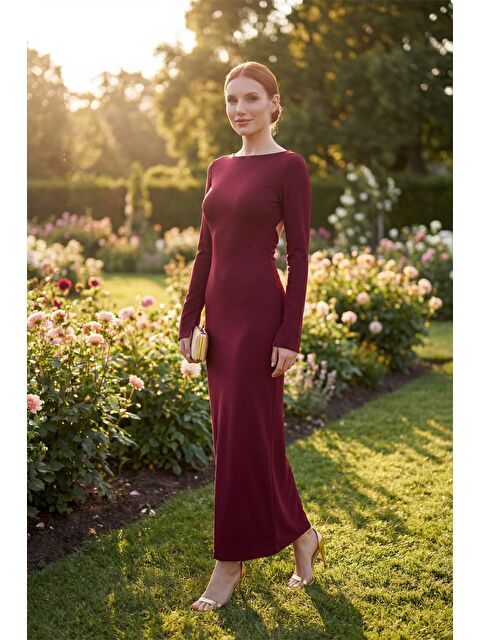 Lafaba Kadın Bordo Sırt Detaylı Maxi Abiye Elbise - S000493713-19951