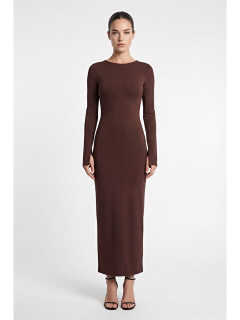 Lafaba Kadın Kahverengi Sırt Detaylı Maxi Abiye Elbise - S000493713-19413