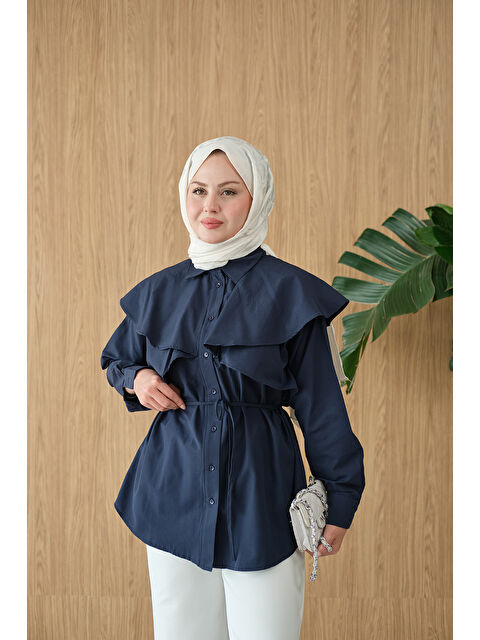 Locco Moda Kadın Pelerin Görünümlü Gömlek Lacivert