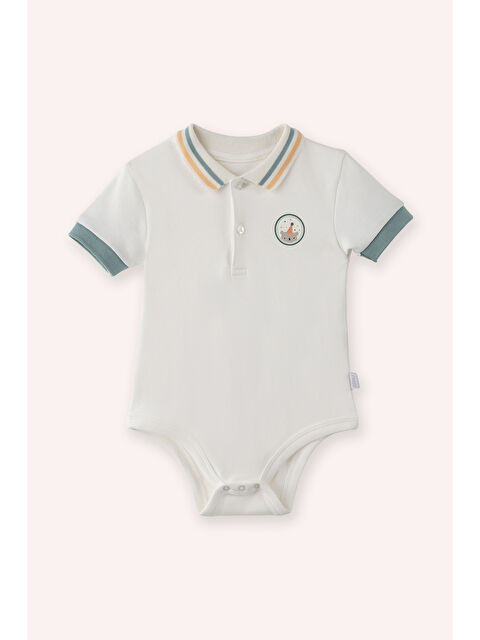 Panço Yenidoğan Çizgili Baskı Detaylı Yakalı Kısa Kollu Ekru Body - S000525907-19965