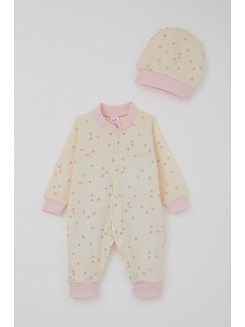 Breeze Kız Bebek Tulum Çiçek Desenli Krem (0-6 Ay) - S000492444-19966